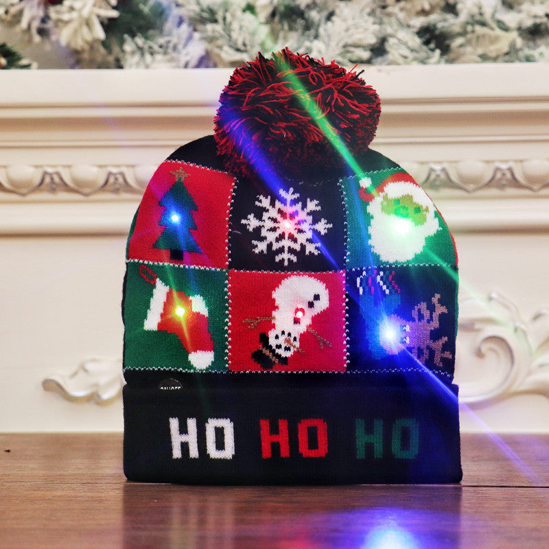 CHRISTMAS HAT Colorful luminous knitted hat high-end elderly Christmas hat