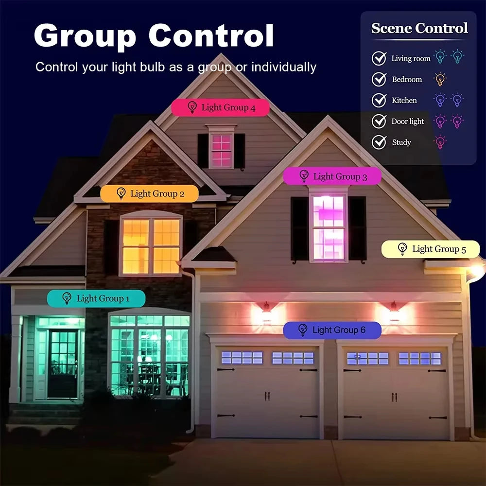 Bluetooth Smart LED Bulb E27 9W 220V RGB+CW+WW Tuya/Smart life APP Control LED Lamp with Timer for Bedroom Party Ambient Light