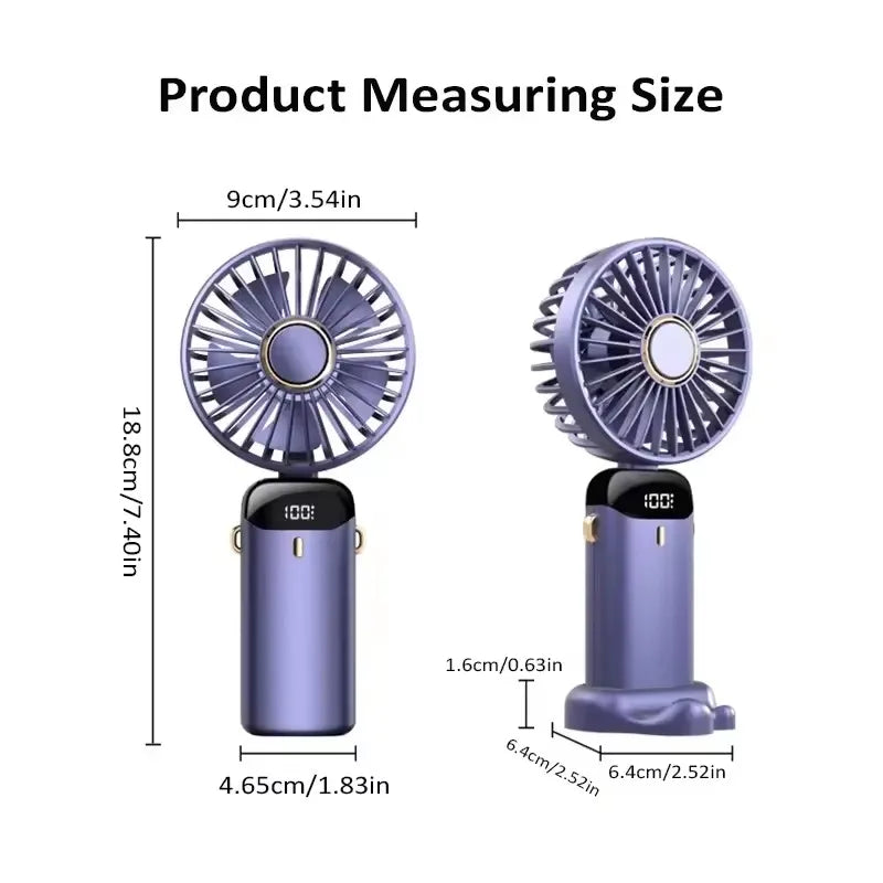 Mini Cute Handheld Folding Fan Portable Desktop Mobile Phone Holder 5 Gear Fan USB Rechargeable Free Battery Table Fan