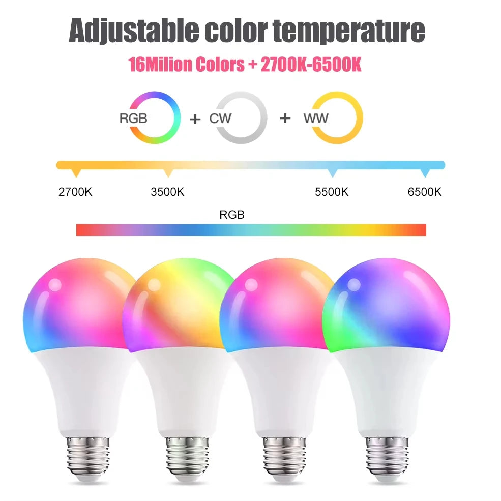 Bluetooth Smart LED Bulb E27 9W 220V RGB+CW+WW Tuya/Smart life APP Control LED Lamp with Timer for Bedroom Party Ambient Light