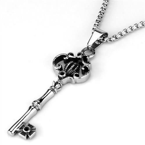 HOT ITEM-ROYAL KEY PENDANT STAINLESS STEEL NECKLACE TK1988 - High polished (no plating) Stainless Steel Necklace with No plating