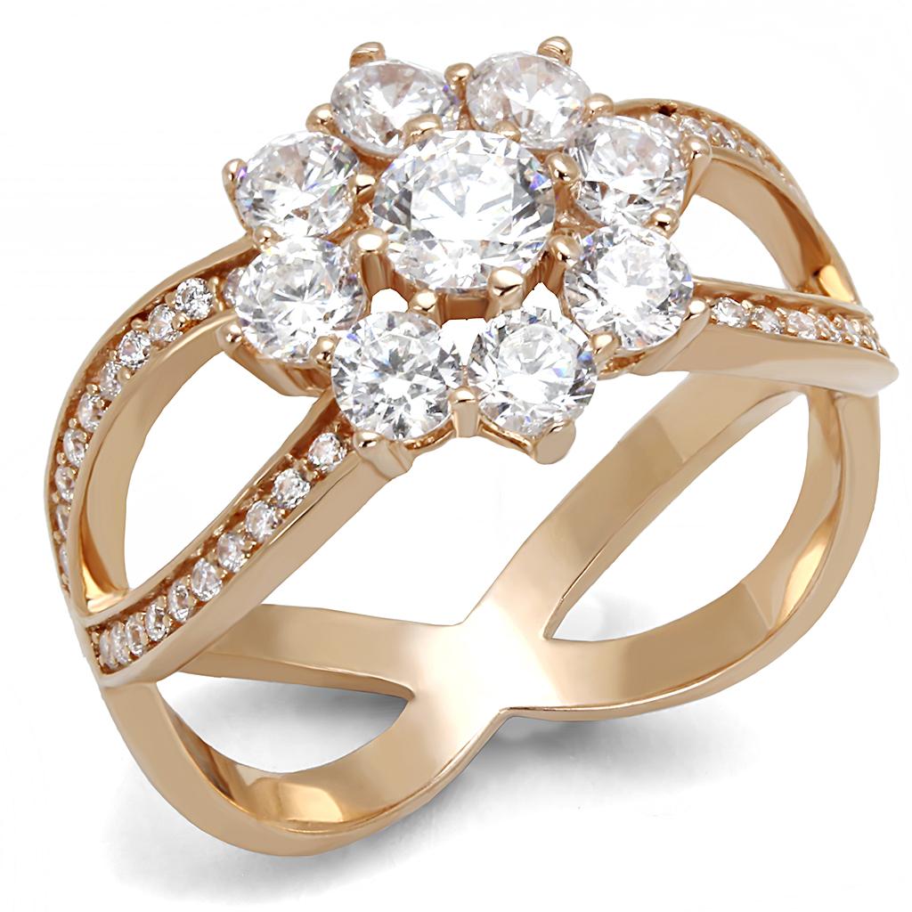BEAUTIFUL ROSE GOLD CZ RING TS586 - Rose Gold 925 Sterling Silver Ring with AAA Grade CZ  in Clear