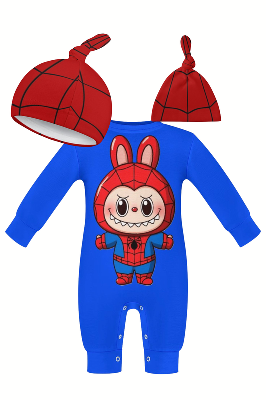Spiderman Labubu Onesie Romper Blue with Hat