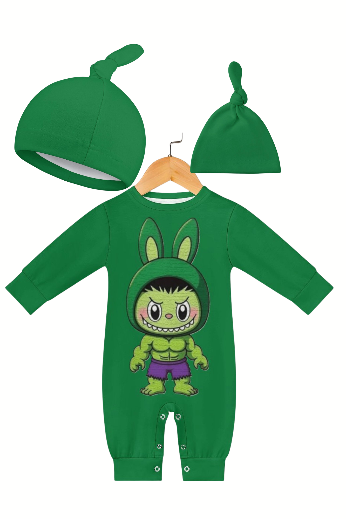 Hulk Labubu Baby Onesie Romper Long Sleeve with Hat