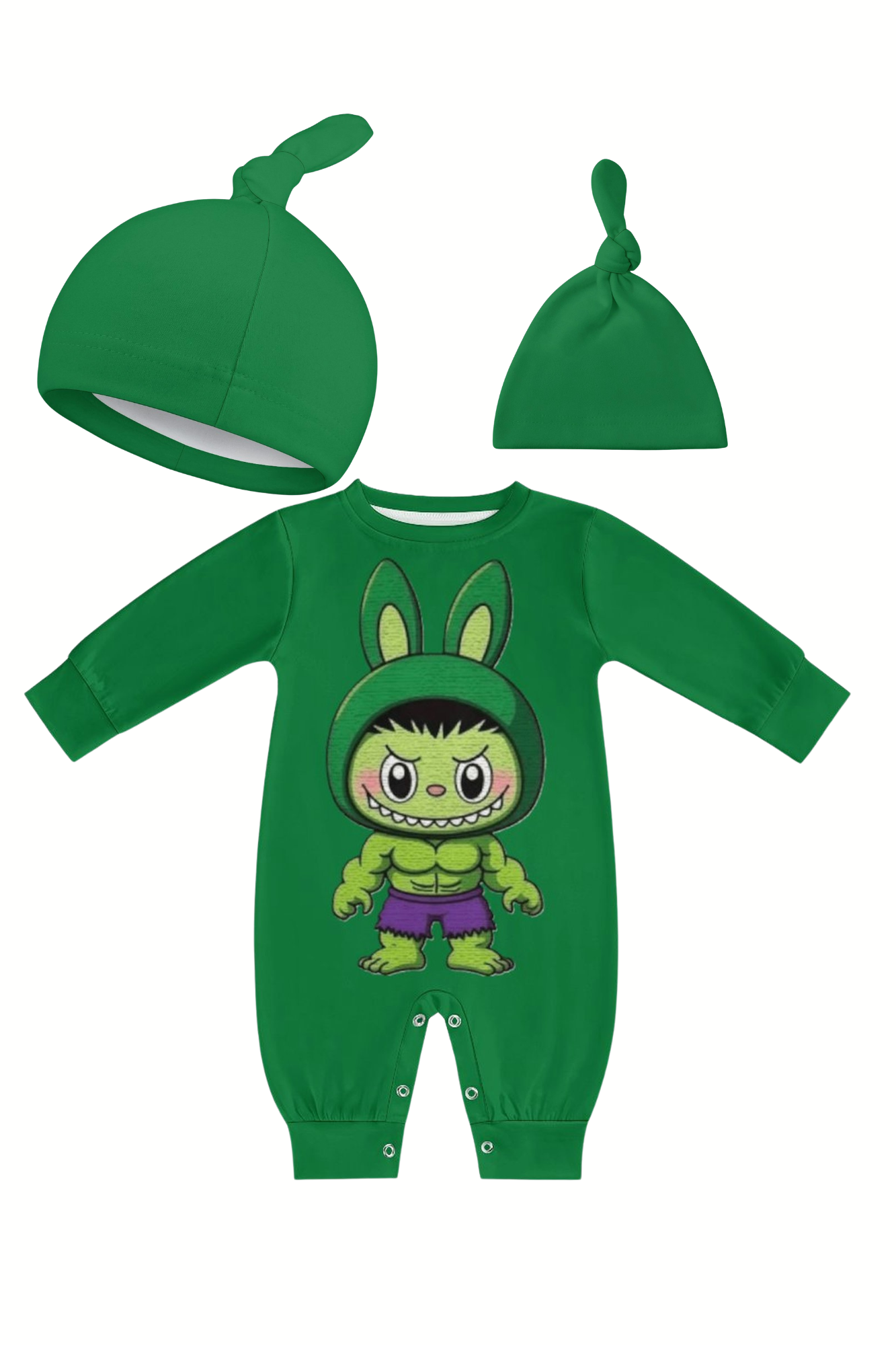 Hulk Labubu Baby Onesie Romper Long Sleeve with Hat