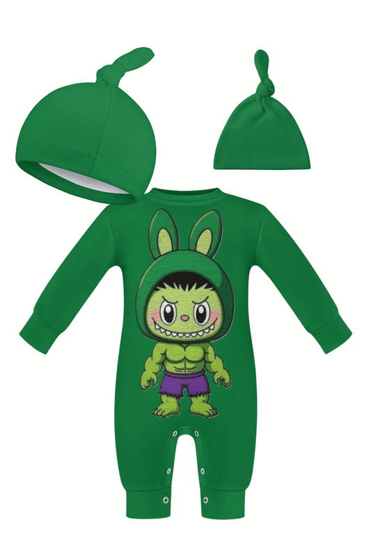 Hulk Labubu Baby Onesie Romper Long Sleeve with Hat