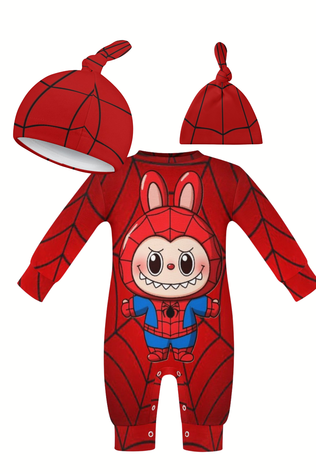 Spiderman Labubu Onesie Romper Long Sleeve with Hat