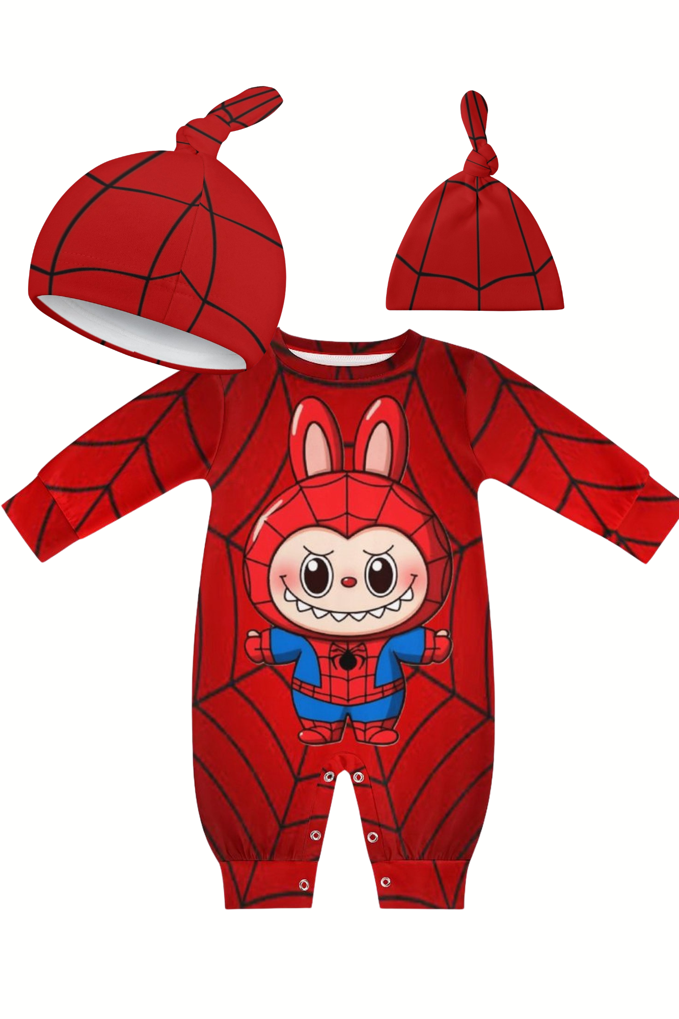 Spiderman Labubu Onesie Romper Long Sleeve with Hat