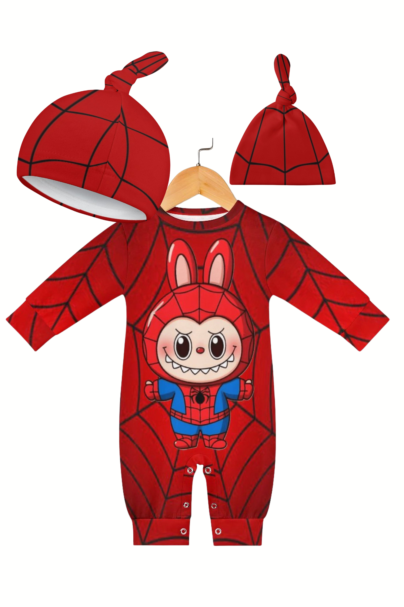 Spiderman Labubu Onesie Romper Long Sleeve with Hat