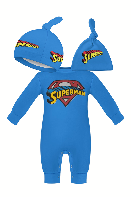 Baby Superman Long Sleeve Onesie Romper with Hat