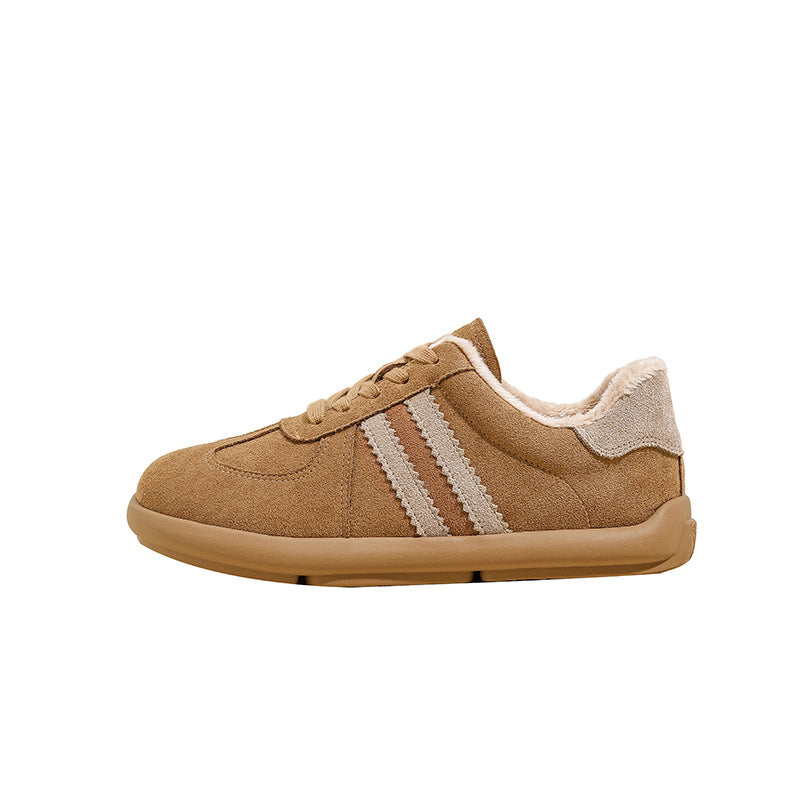 Real soft leather German training shoes women's new autumn retro flat casual shoes plus velvet all white shoes sports women's shoes
