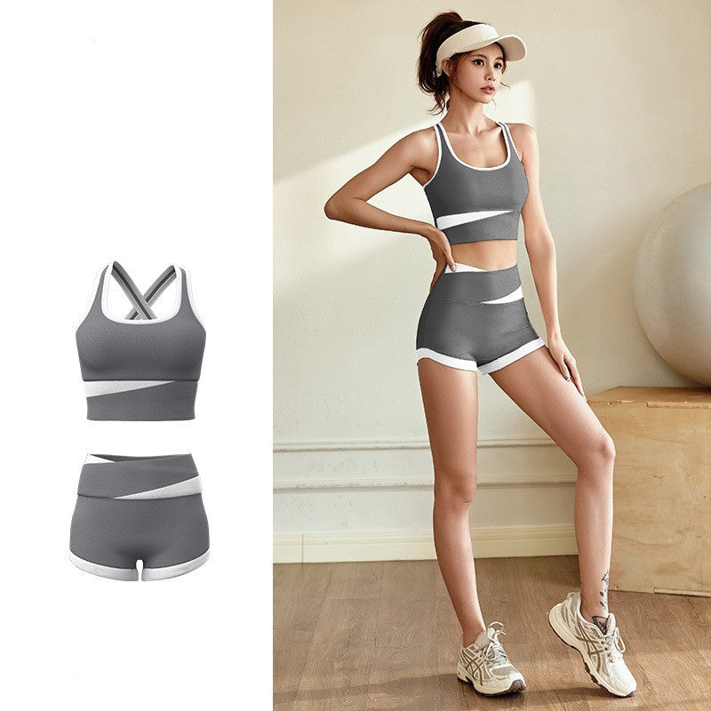 Imo's short, contrasting color, thin yoga wear, fashionable and beautiful back fitness clothes for women