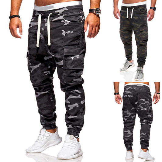 Men's camouflage overalls large size elastic waist corset trousers outdoor sports men's military pants