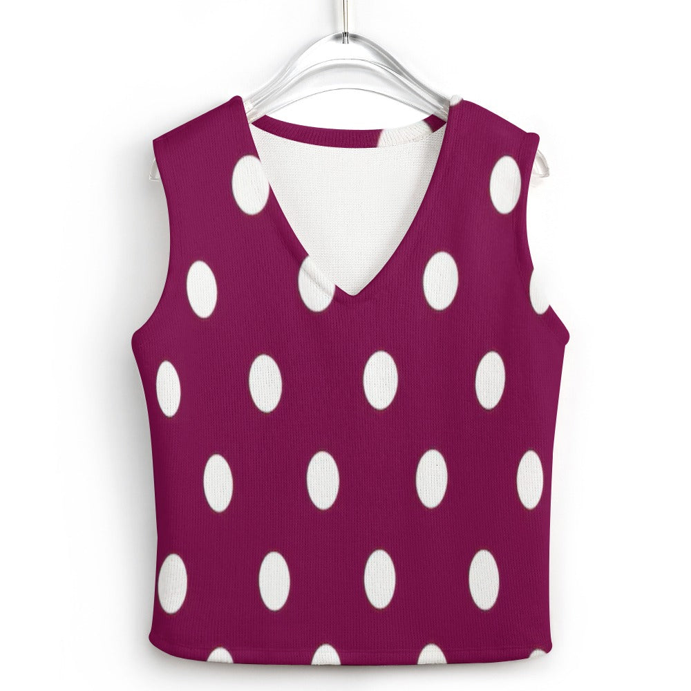 KSC's Exclusive Polka Dot Designs Women's Long Sleeve Button Knit Vest- 10 Options Inside