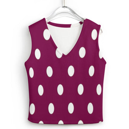 KSC's Exclusive Polka Dot Designs Women's Long Sleeve Button Knit Vest- 10 Options Inside