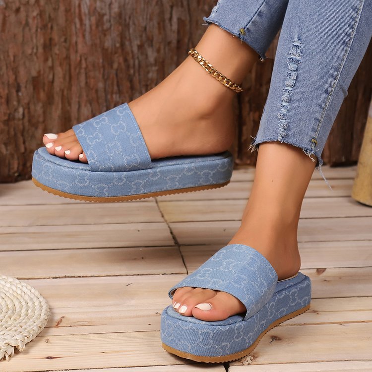 Large Size Platform Women Slip Ons ss women wear new wash letter embroidery one word muffin platform ss