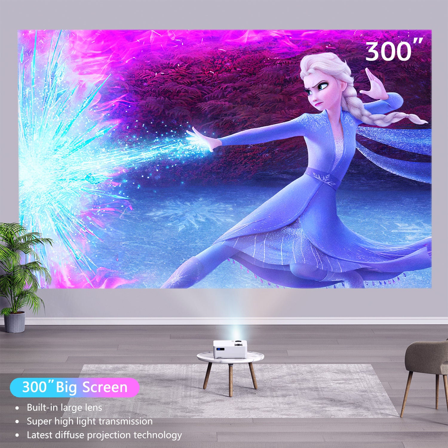 ULTIMATE MOVIE PROJECTOR- 1080P 5G WiFi Bluetooth Projector, 15000LM Full HD Movie Projector, 300, Display for Outdoor Movies Support 4k Home Theater, Compatible with iOS/Android/PC/XBox/PS4/TV