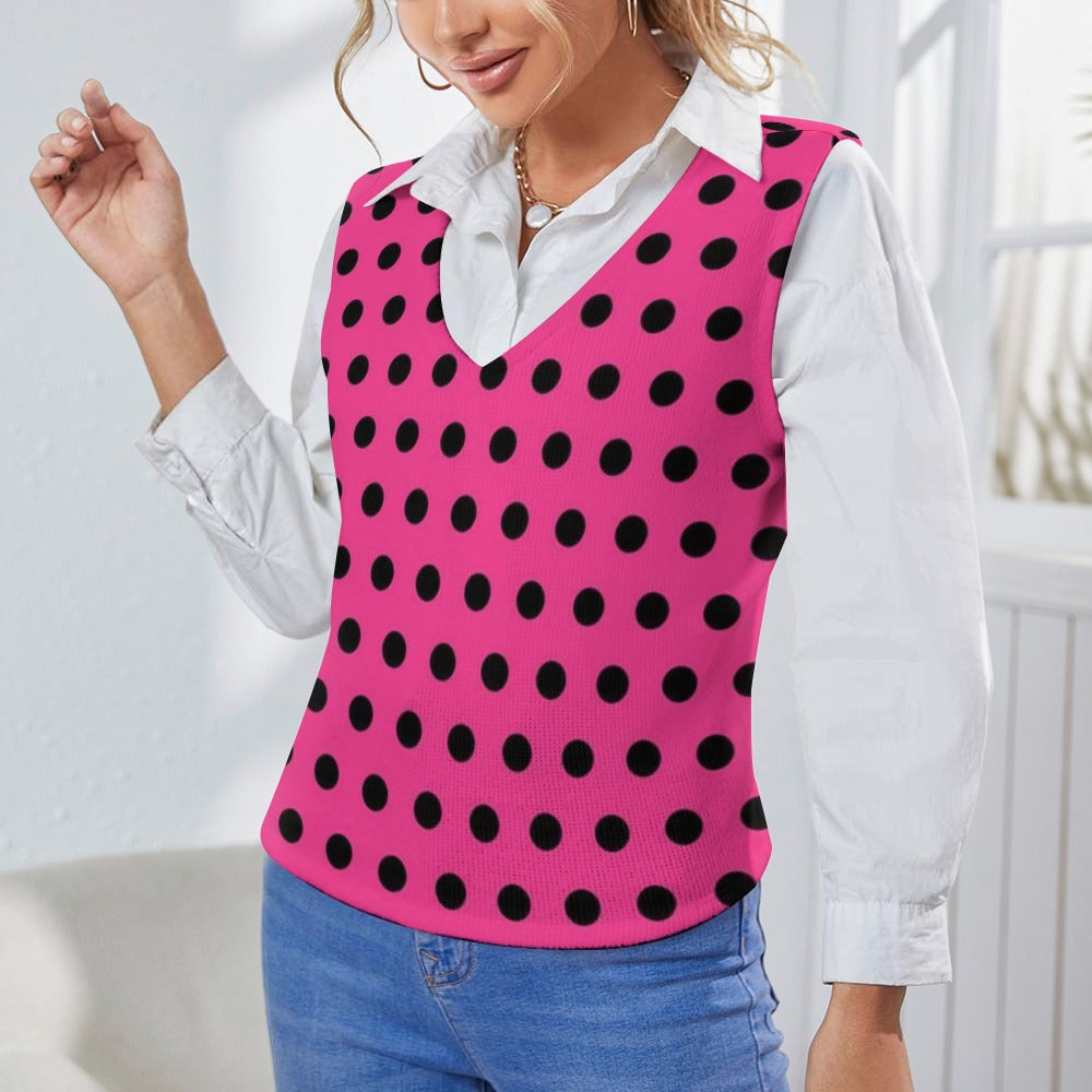 KSC's Exclusive Polka Dot Designs Women's Long Sleeve Button Knit Vest- 10 Options Inside