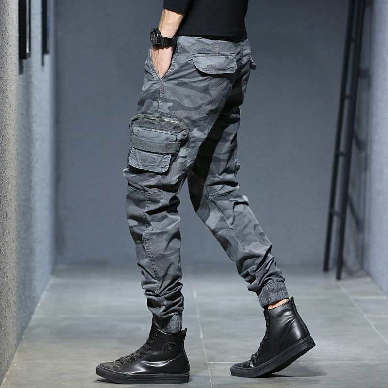 New Men's Casual Pants Camouflage Cargo Pants Slim show high military style bunches of foot pants
