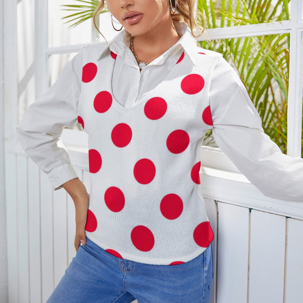 KSC's Exclusive Polka Dot Designs Women's Long Sleeve Button Knit Vest- 10 Options Inside