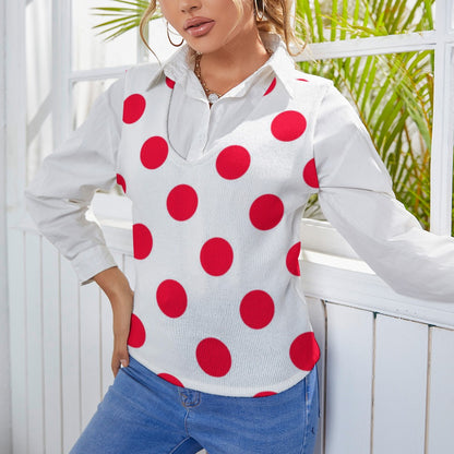 KSC's Exclusive Polka Dot Designs Women's Long Sleeve Button Knit Vest- 10 Options Inside