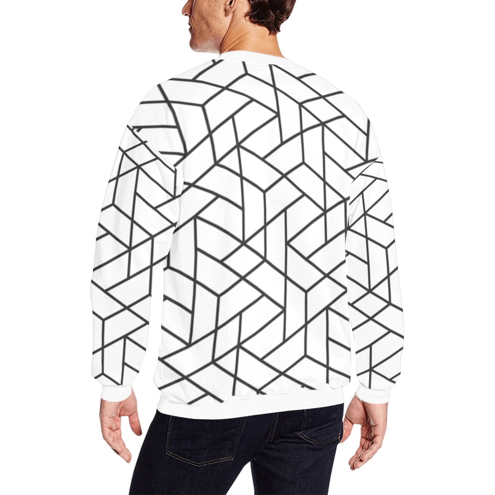 Hexagonal Geometric Pattern Sweatshirt Men's Crew Neck Sweatshirt (Model H18)