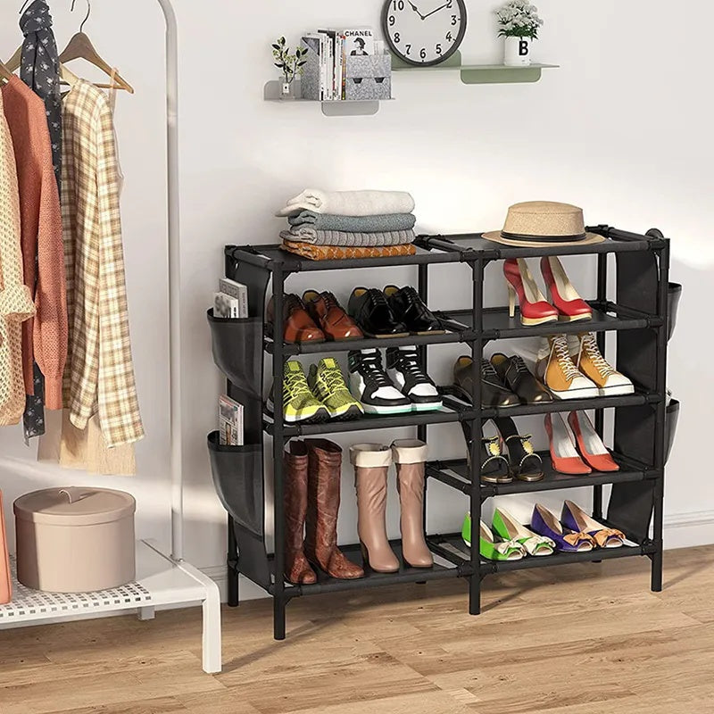 Shoe Rack With Pockets, 5-Tier Shoe Boots Organizer Freestanding Shoe