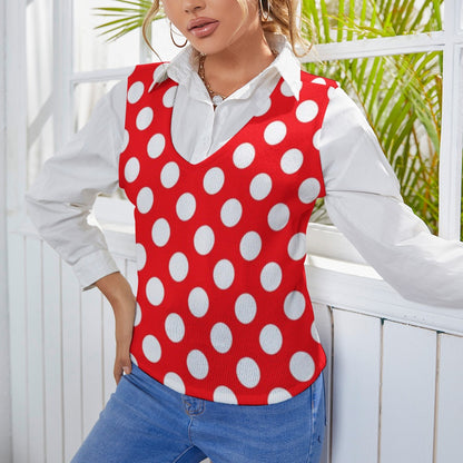 KSC's Exclusive Polka Dot Designs Women's Long Sleeve Button Knit Vest- 10 Options Inside