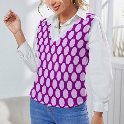 KSC's Exclusive Polka Dot Designs Women's Long Sleeve Button Knit Vest- 10 Options Inside