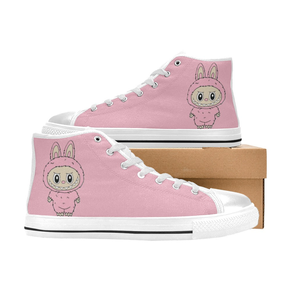 LABUBU TRENDY STYLE KID SHOES- Pink Labubu High Top Canvas Shoes for Kid