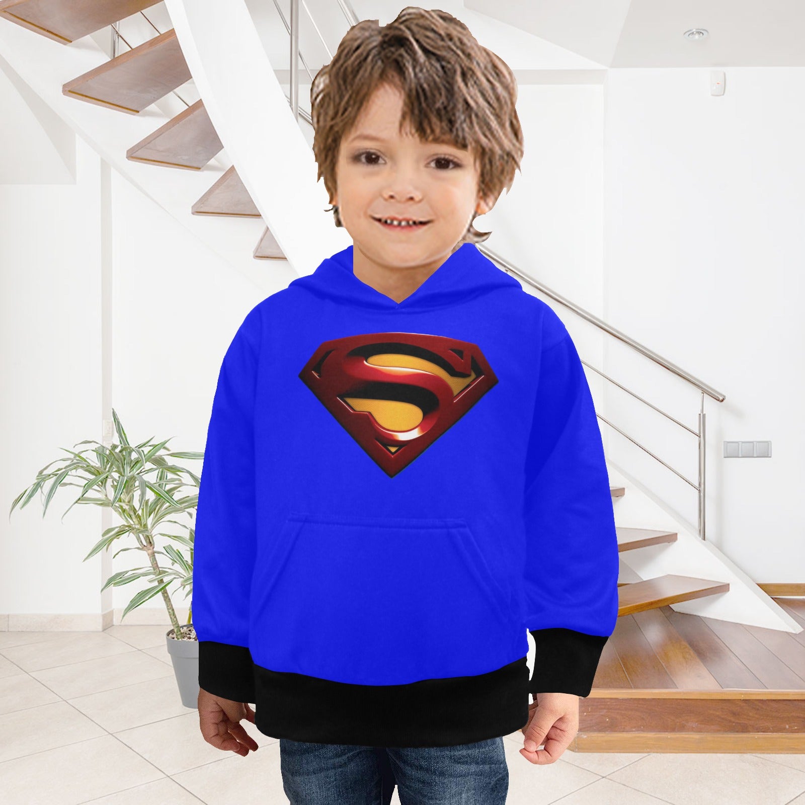 Super Hero Pattern -Little Boys' Long Sleeve Hoodie