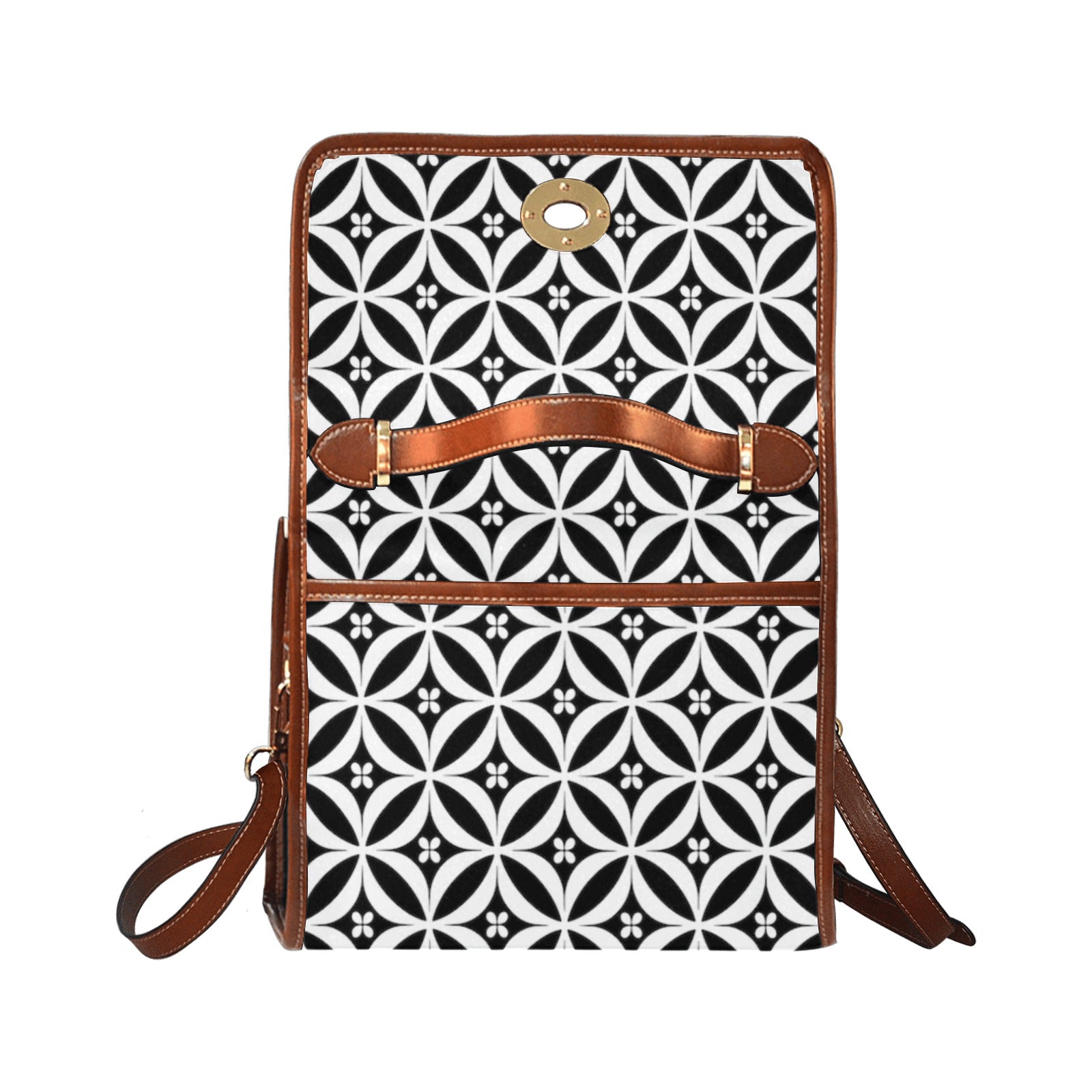 Shopksc.com Exclusive Black and White Floral Geometric Pattern Designs Handbag Fashion 