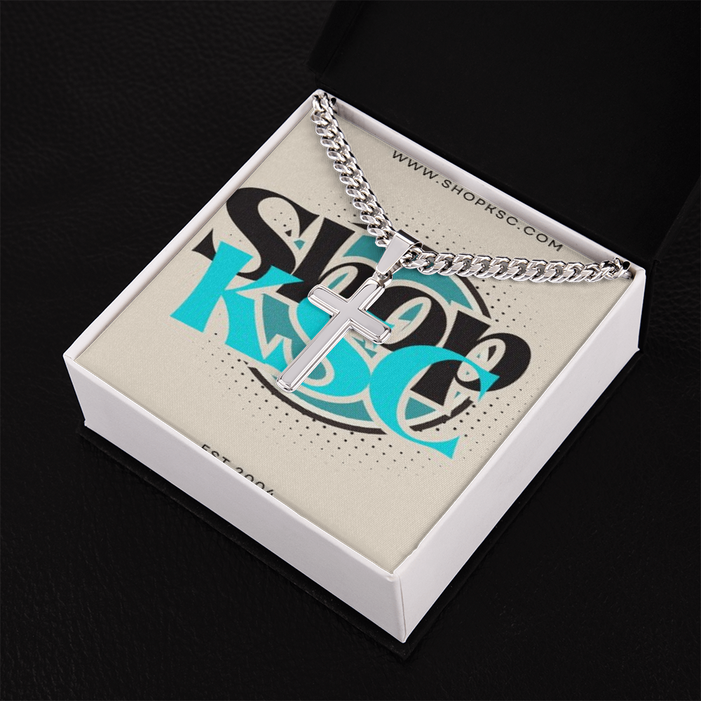Shop KSC's Cuban Link Chain with Engraved Artisan Cross