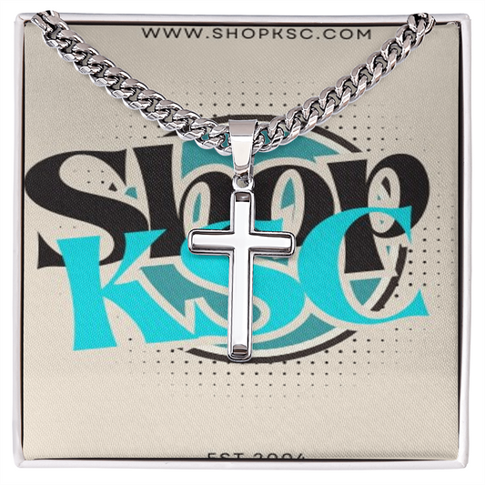 Shop KSC's Cuban Link Chain with Engraved Artisan Cross