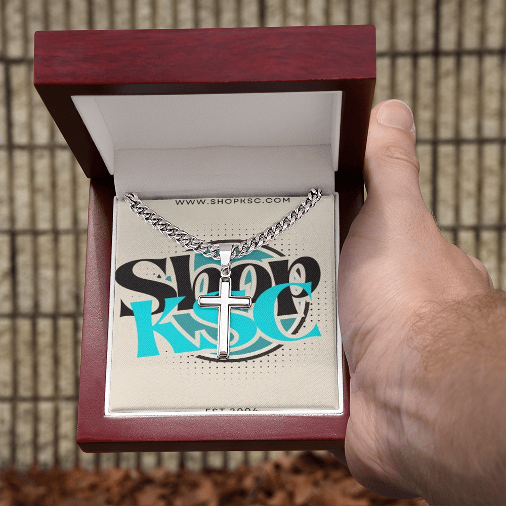 Shop KSC's Cuban Link Chain with Engraved Artisan Cross