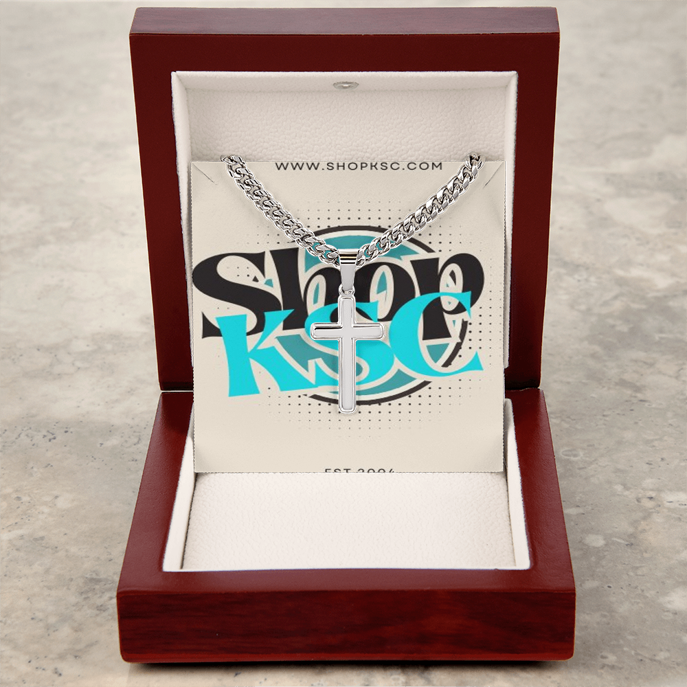 Shop KSC's Cuban Link Chain with Engraved Artisan Cross