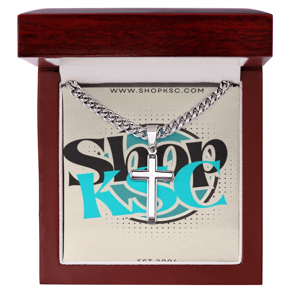 Shop KSC's Cuban Link Chain with Engraved Artisan Cross