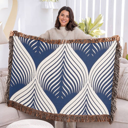POPULAR DESIGN-Custom Designer Blue Leaf Heirloom Artwork Woven Blanket