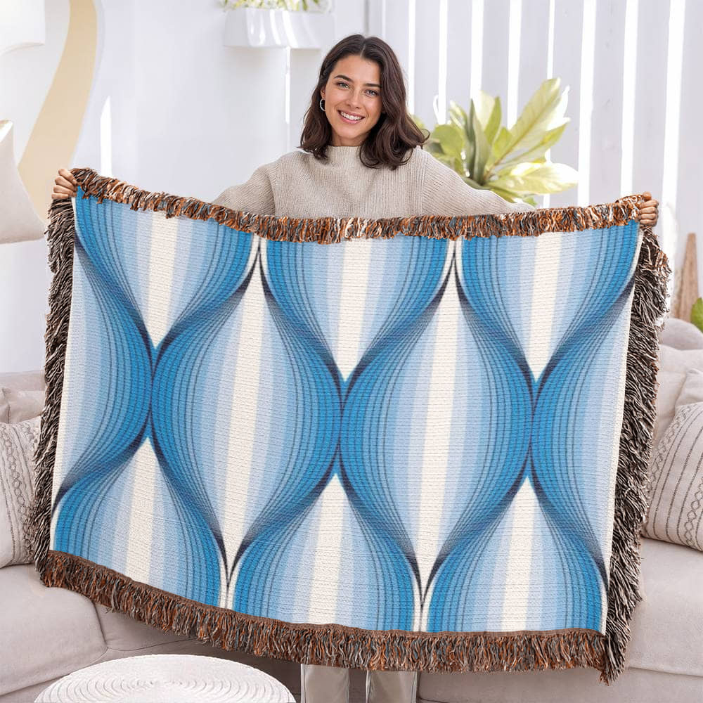 POPULAR DESIGN- Custom Designer Blue Bulb Bloom Heirloom Artwork Woven Blanket