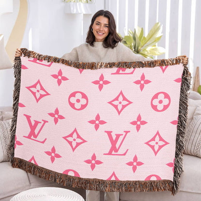 PINK CUSTOM TEMPLE CUSTOM DESIGNER HEIRLOOM ARTWORK WOVEN BLANKET