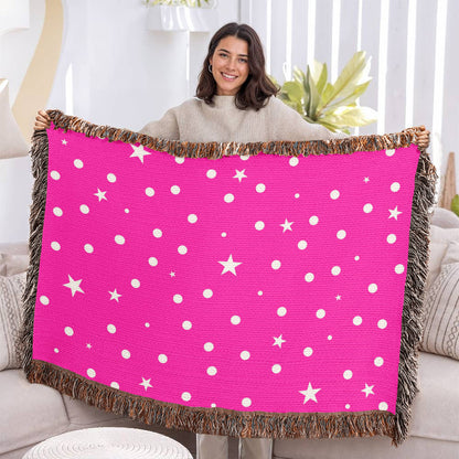 Custom Designer Pink Star Heirloom Artwork Woven Blanket
