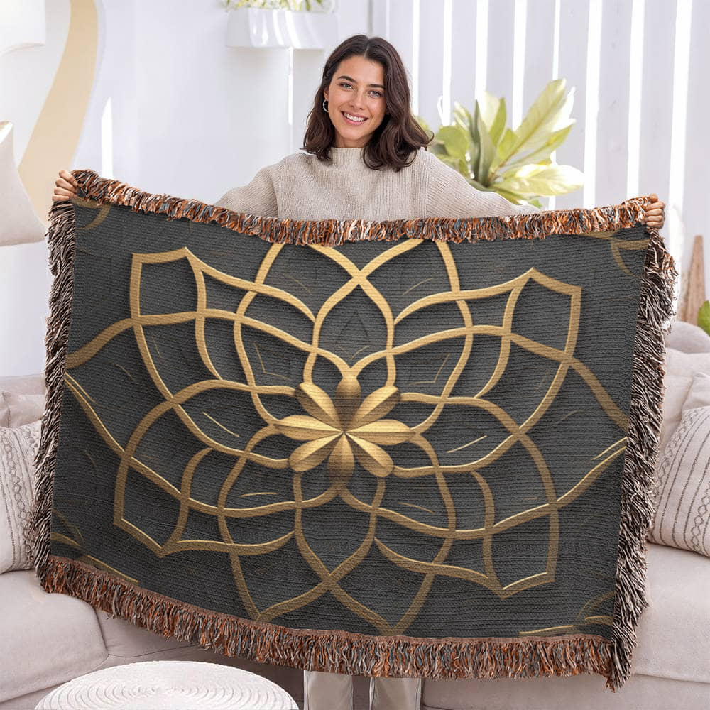 Custom Designer Flower Inlay Pattern Heirloom Artwork Woven Blanket