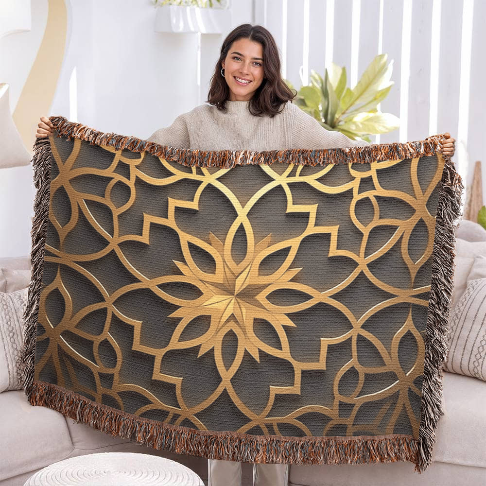 Custom Designer Star Flower Inlay Heirloom Artwork Woven Blanket