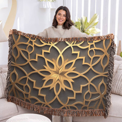 Custom Designer Star Flower Inlay Heirloom Artwork Woven Blanket