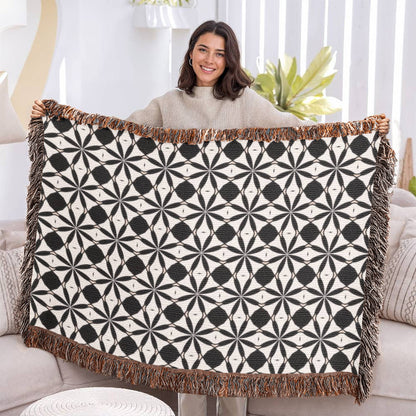 Black & White Custom Geometric Artwork Designer Heirloom Woven Blanket