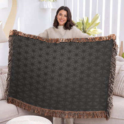 Custom Designer Black Flower Star Pattern Heirloom Artwork Woven Blanket