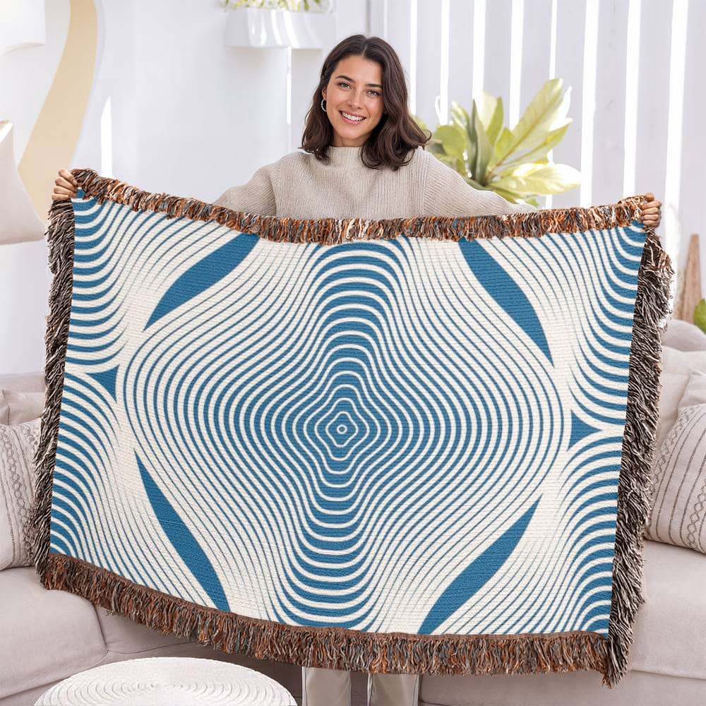 Custom Designer Blue Hypnotic Heirloom Artwork Woven Blanket