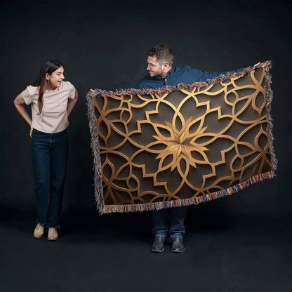 Custom Designer Star Flower Inlay Heirloom Artwork Woven Blanket