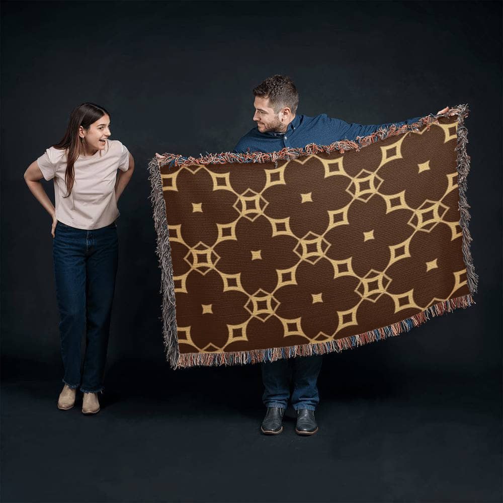 CUSTOM DESIGNER DIAMOND PATTERN HEIRLOOM ARTWORK WOVEN BLANKET
