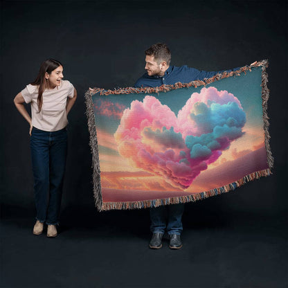 POPULAR - Cotton Candy Cloud Heart Design Heirloom Artwork Woven Blanket
